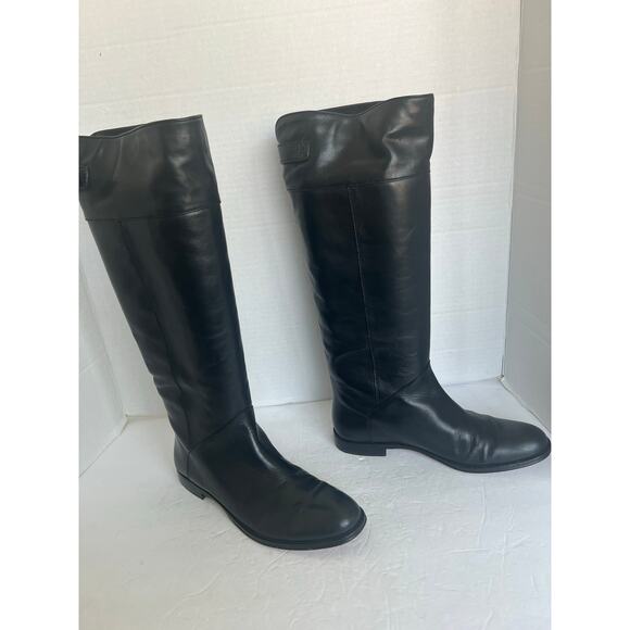 Coach Maely Soft Black Leather Knee High Riding  Gold Buckle Accent Boots Sz 8.5 - Picture 2 of 15